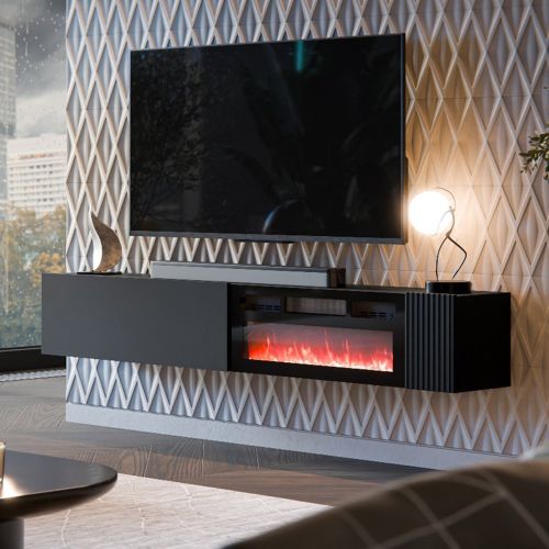 Mobile Porta tv Nero Modulabile un Ripiano 200x30x31h cm, 2 Ante - Sindia