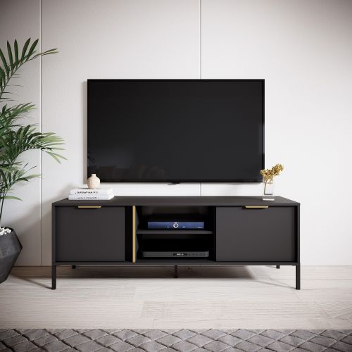 Mobile Porta tv Nero oro 2 Ripiani 2 Ante 153x40x53h cm, 4 Vani - Kaleka