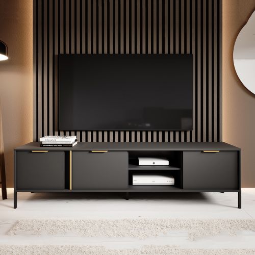Mobile Porta tv Nero oro 3 Ripiani 3 Ante 203x40x53h cm, 6 Vani - Kalasose