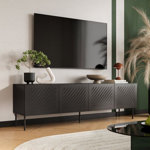 Mobile Porta tv Nero un Ripiano 200.5x42x60h cm, Cassetti - Ronca