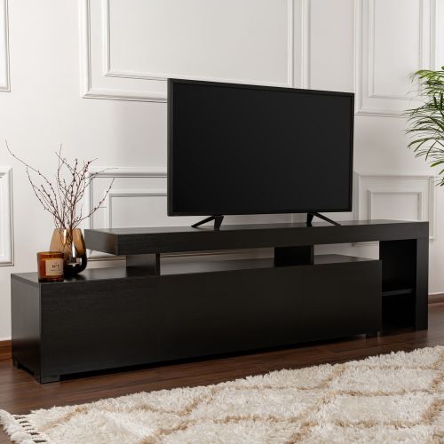 Mobile Porta tv Nero un Ripiano 3 Ante 192x37x53h cm, Luci led Incluse - Trasacco
