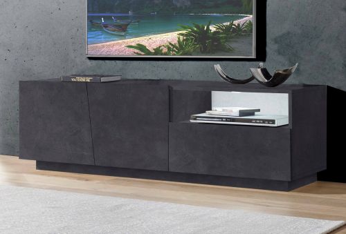 Mobile porta TV Nino, Credenza bassa da soggiorno a 2 ante, Base porta TV, 100% Made in Italy, cm 150x43h46, Ardesia