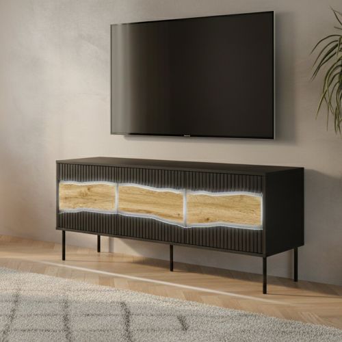 Mobile porta TV Novoli, 144x40 h62 cm, Nero e Rovere Nodi