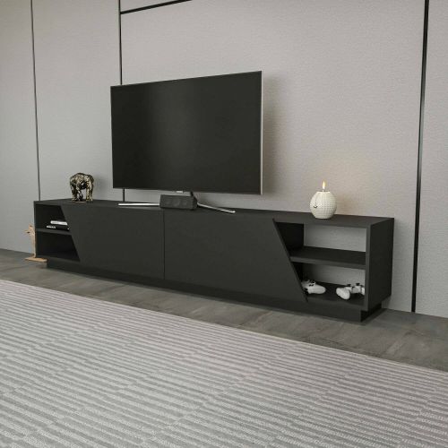 Mobile porta TV Nyx, Supporto per televisione da salotto, Credenza bassa da soggiorno, Base porta TV, 240x37h47 cm, Antracite
