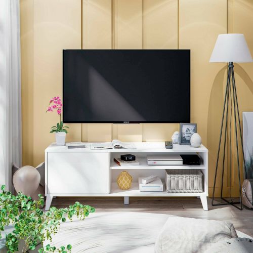 Mobile porta TV Ocosta, Credenza da soggiorno, Armadio basso per TV, Base parete attrezzata, 135x40 h50 cm, Bianco