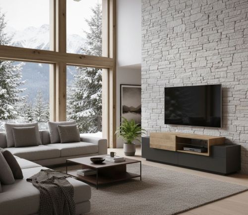 Mobile porta TV Pablo, Credenza bassa da soggiorno, Base porta TV, 100% Made in Italy, cm 160x45h51, Antracite e Acero
