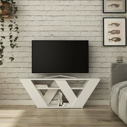Mobile porta TV Pegasus, Supporto per televisione da salotto, Credenza bassa da soggiorno, Base porta TV, 110x30h40 cm, Bianco
