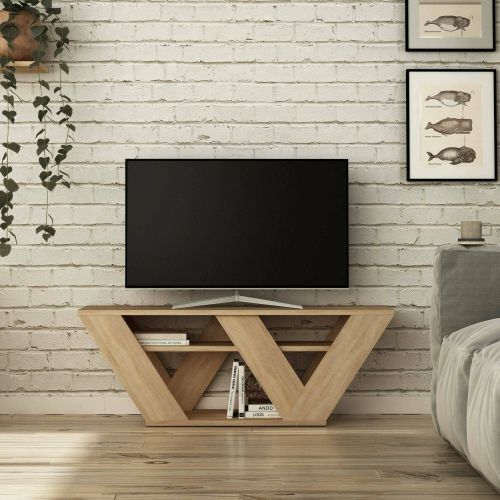 Mobile porta TV Pegasus, Supporto per televisione da salotto, Credenza bassa da soggiorno, Base porta TV, 110x30h40 cm, Quercia