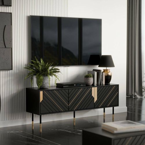 Mobile porta TV Perito, 154x40 h55 cm, Nero e Oro