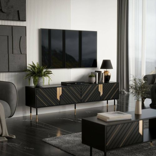 Mobile porta TV Seborga, 204x40 h55 cm, Nero e Oro