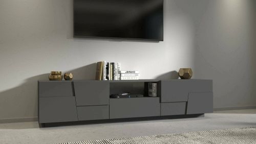Mobile porta TV Vanni, Credenza bassa da soggiorno con 4 ante e 1 cassetto, Base porta TV, 220x44h46 cm, Antracite