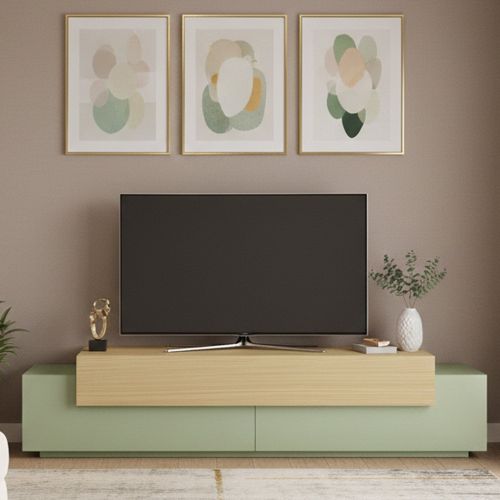 Mobile Porta tv Verde 3 Ripiani 4 Vani 200x45x51.5h cm, 3 Ante - Cassino