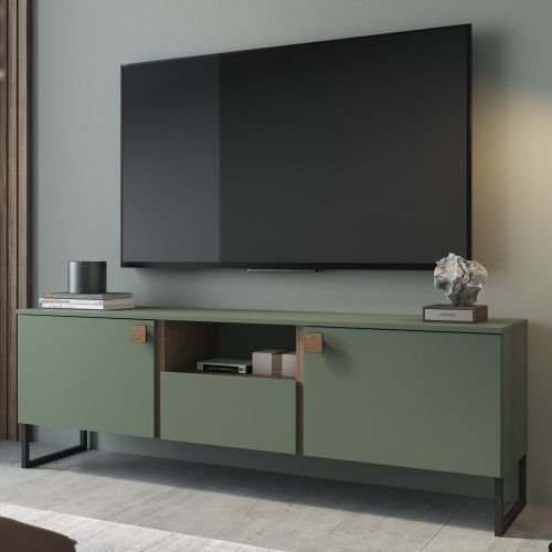Mobile Porta tv Verde Marrone Rovere un Cassetto 2 Ante 179x40x60h cm, 3 Vani - Muravera