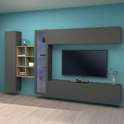 Mobile salotto 4 ante 280cm antracite e acero - Alessano