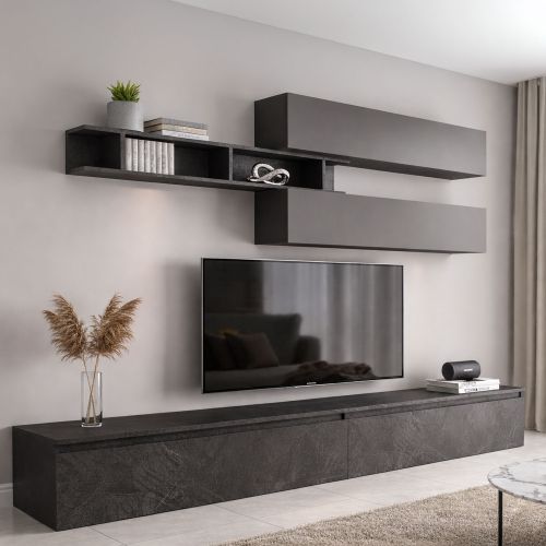 Mobile salotto 6 ripiani 276cm ardesia e grigio scuro - Gilma