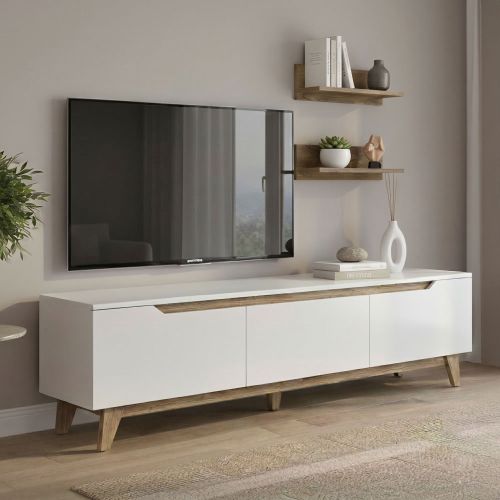 Mobile salotto in legno 180cm bianco e noce - Mukda