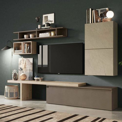 Mobile salotto in legno e metallo 260cm noce e grigio - Torreya