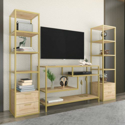 Mobile salotto moderno 198cm oro e quercia - Felion