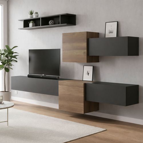 Mobile salotto moderno 262cm noce e antracite - Tony