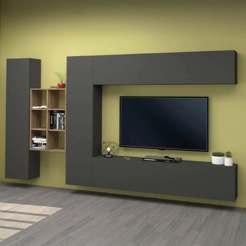 Mobile salotto moderno 280cm antracite e acero - Agna