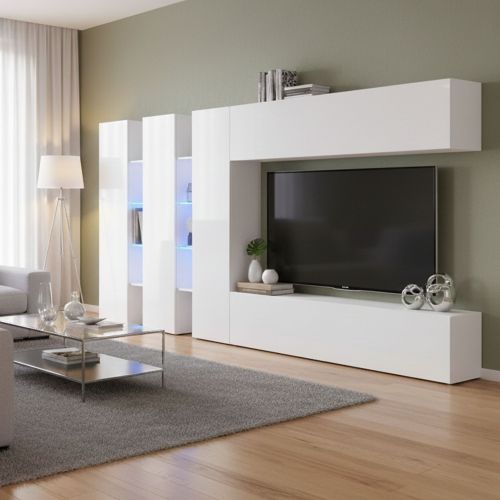 Mobile salotto moderno 340cm bianco lucido - Carretto