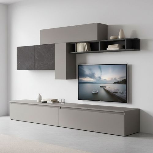 Mobile salotto modulabile 276cm ardesia e grigio scuro - Anacamptis