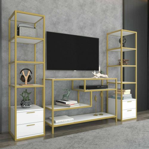 Mobile salotto multifunzione 198cm oro e bianco - Felion