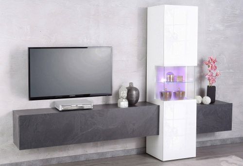 Mobile salotto smart 265cm bianco lucido e ardesia - Abramo