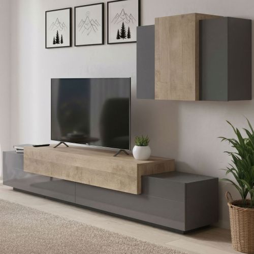 Mobile soggiorno in legno 240cm antracite e acero - Alaskino