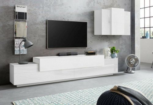 Mobile soggiorno in legno 240cm bianco lucido - Alaskino