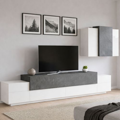 Mobile soggiorno in legno 240cm bianco lucido e ardesia - Alaskino