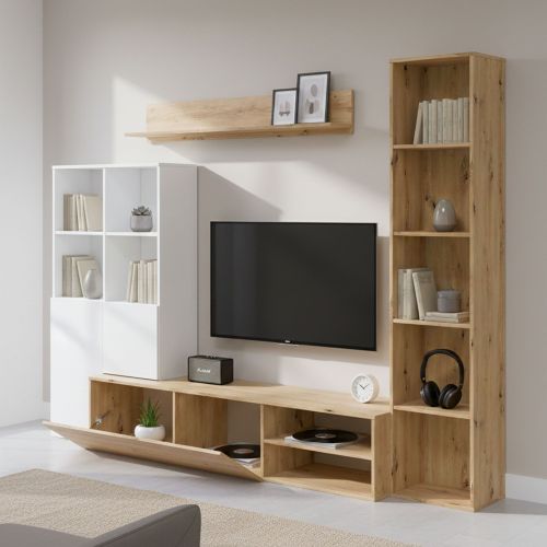 Mobile soggiorno modulabile 241cm bianco e legno - Argus