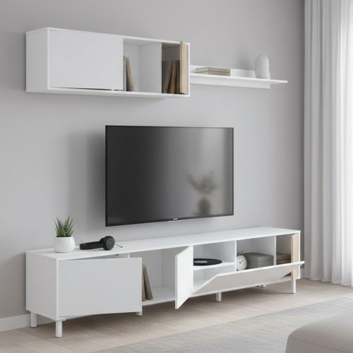 Mobile soggiorno multifunzione 200cm bianco e rovere - Banari