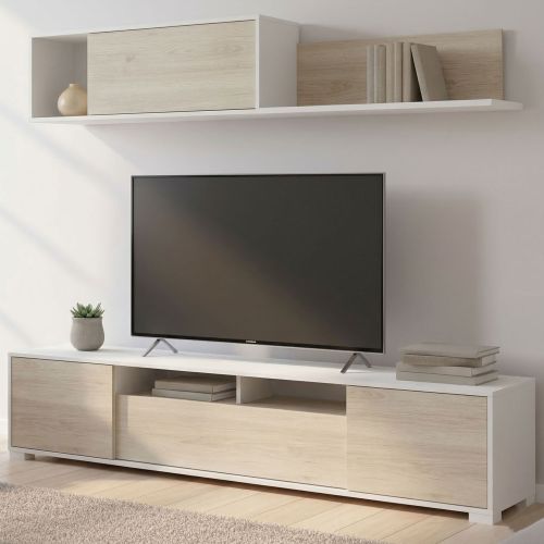Mobile soggiorno multifunzione 200cm rovere e bianco lucido - Abbete