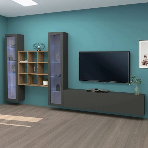Mobile soggiorno multifunzione 350cm antracite e acero - Atella