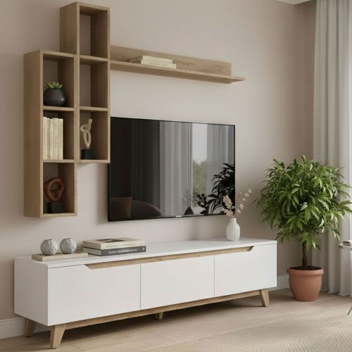 Mobile soggiorno scandi 180cm bianco e rovere - Atax