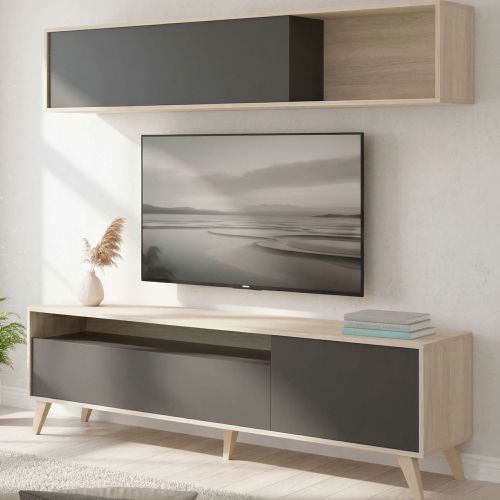 Mobile soggiorno smart 180cm antracite e legno - Arusha