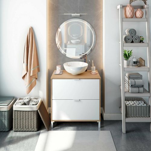 Mobile sottolavabo 2 cassetti 79x46x79h cm rovere nodi e bianco lucido - Bellegra