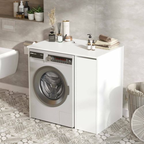 Mobile sottolavabo Almaak, Mobiletto da bagno, Contenitore porta lavabo, Armadio per lavandino, 94x60 h88 cm, Bianco