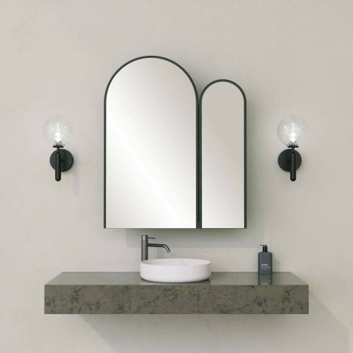 Mobile sottolavabo Chara, Mobiletto da bagno, Armadio multiuso, Armadietto sospeso con specchio, 50x12h45 cm, Nero