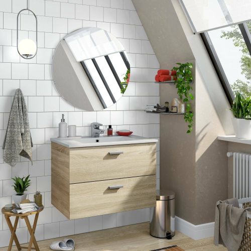 Mobile sottolavabo Denison, Mobiletto da bagno, Contenitore porta lavabo, Armadio per lavandino, 70x45 h50 cm, Rovere