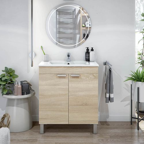 Mobile Sottolavabo Marrone Rovere 2 Ante Apertura Battente 70x45x80h cm, Piedini Alluminio - Cariati