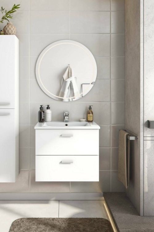 Mobile sottolavabo moderno 2 cassetti 60x45x50h cm bianco lucido - Doksuri