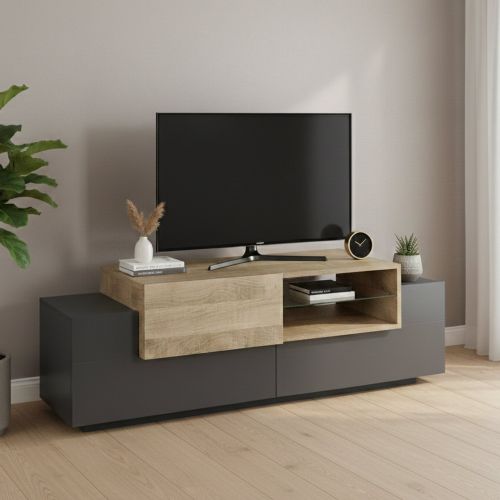 Mobile TV antracite e acero 160x45x51h cm 3 ante - Andris