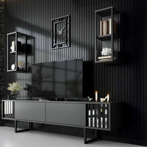 Mobile TV antracite e nero 180x30x48h cm modulabile - Iva