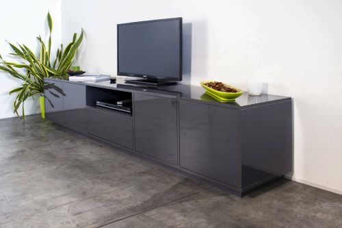 Mobile TV antracite lucido 220x41x46h cm 4 ante e 1 cassetto - Ajuly