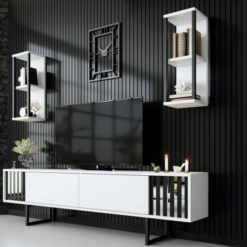 Mobile TV bianco e nero 180x30x48h cm modulabile - Iva