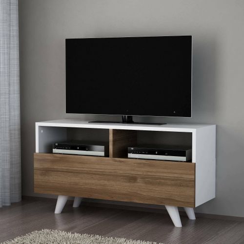 Mobile TV bianco e noce 90x29x50h cm in legno - Mun