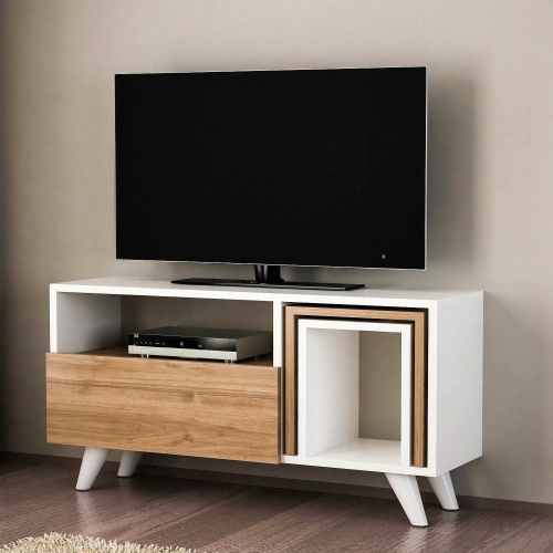 Mobile TV bianco e noce 90x29x51h cm in legno - Barrali