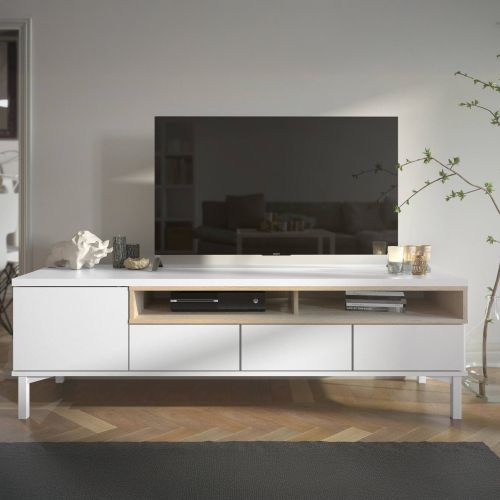 Mobile TV bianco e quercia 155x48x48h cm in legno - Rosata